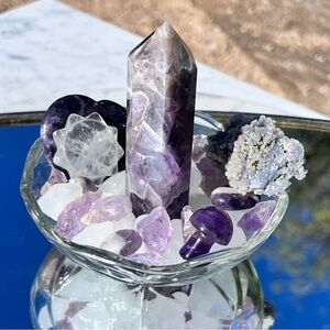 Chevron Amethyst Point, Grape Agate, Quartz Sun, Amethyst Mushie, Lepidolite